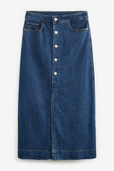 Mid Blue Denim Button Through Midi Skirt