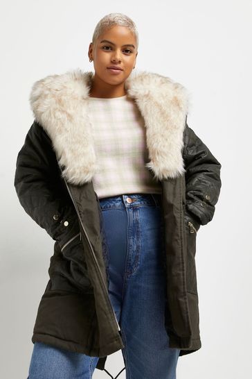 River Island Plus Green Weller Parka Coat