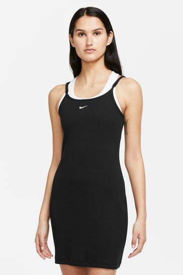 Nike black ribbed bodycon mini swoosh dress shop