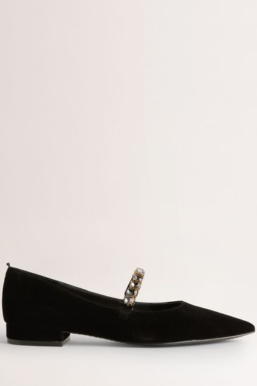 Boden Black Crystal Strap Mary Jane Shoes