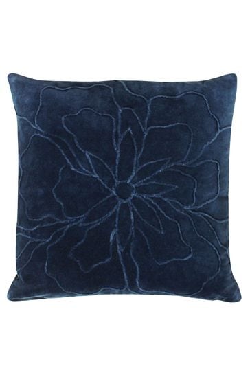 furn. Navy Blue Angeles Floral Velvet Polyester Filled Cushion