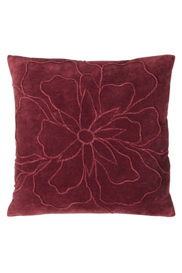 furn. Berry Red Angeles Floral Velvet Polyester Filled Cushion