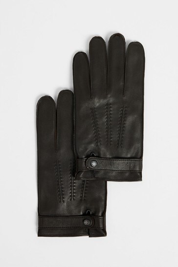 Ted Baker Mens Brown Resit Leather Top Stitch Gloves
