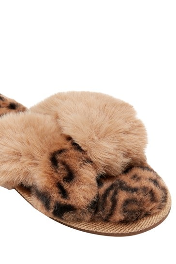 Buy Joules Womens Brown Mabelle Cross Strap Faux Fur Sliders from Next  Luxembourg
