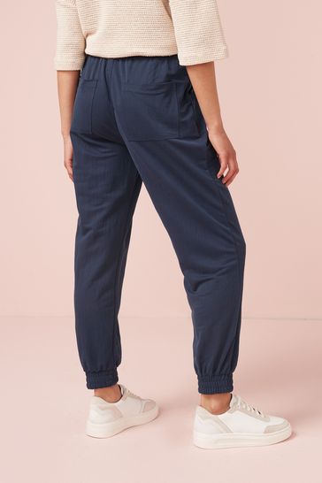 Navy Blue Casual Cuffed Taper Trousers