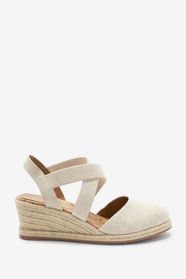 Natural Extra Wide Fit Forever Comfort® Elastic Cross-Over Wedges