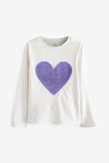 Ecru White/Purple Heart Next Long Sleeve Sequin T-Shirt (3-16yrs)