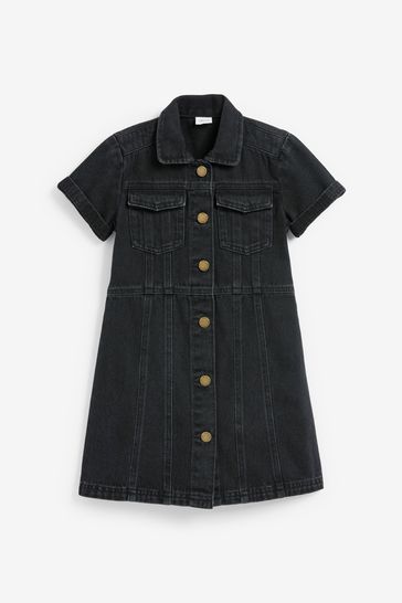 Girls black shop denim dress