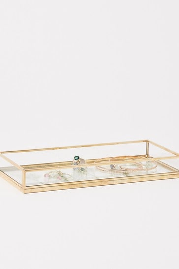 Oliver Bonas Gold And Glass Dried Floral Jewellery Tray