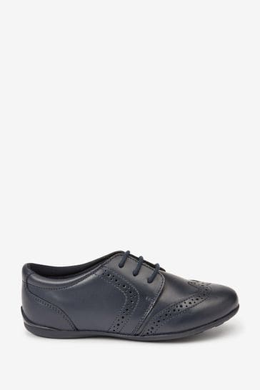 Navy Blue Standard Fit (F) School Leather Lace-Up Brogues
