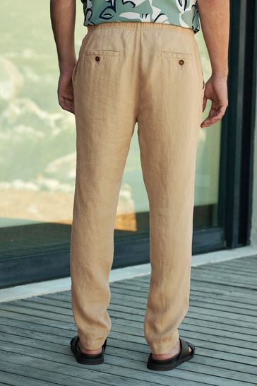 Mens linen elasticated clearance waist trousers