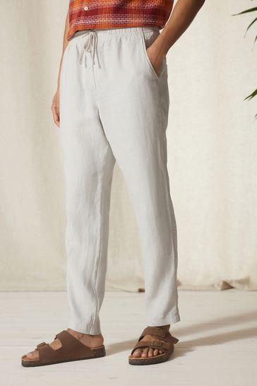 Mens linen clearance elasticated waist trousers