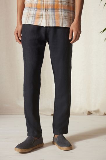 Charcoal Grey 100% Linen Elasticated Waist Trousers