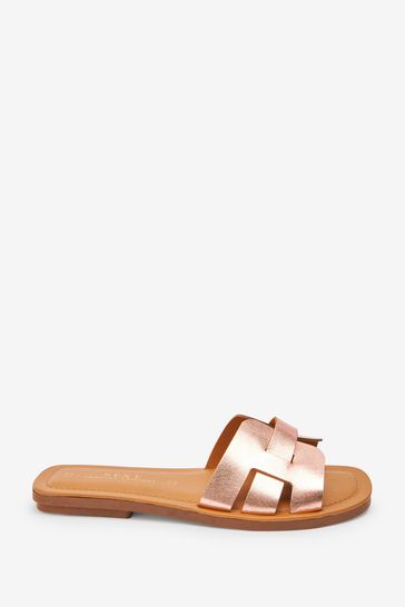 Rose Gold Extra Wide Fit Forever Comfort® Leather Mule Sandals