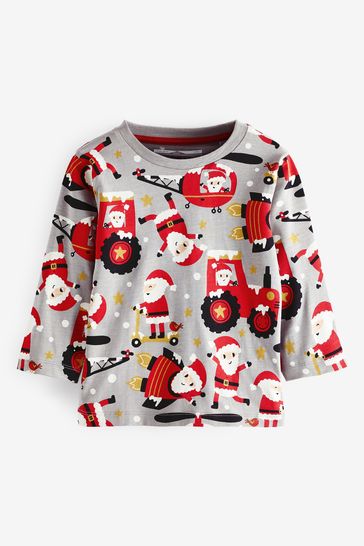 Grey Santa All Over Print Long Sleeve Christmas T-Shirt (3mths-7yrs)