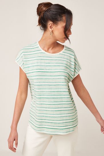 Green Stripe Short Sleeve Slub T-Shirt