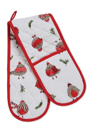 Little Red Robins Double oven glove birds oven gloves Robin ovengloves CHRISTMAS 