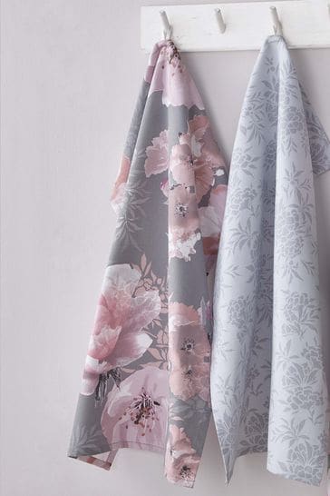 Catherine Lansfield Set of 4 Grey Dramatic Floral Tea Towels