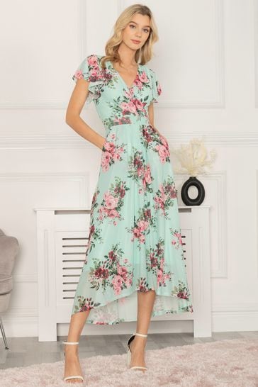 Floral flutter midi dress duck egg clearance