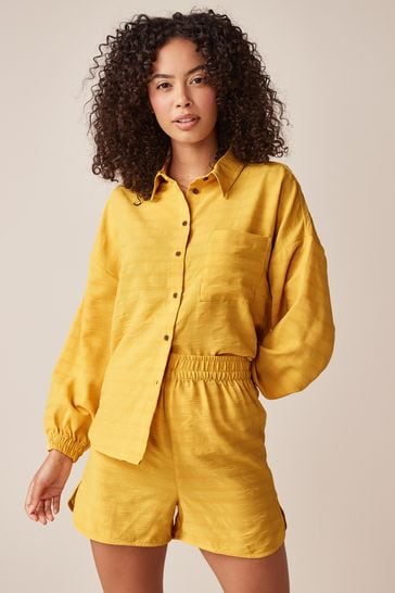 Ochre Yellow Textured Shirt And Shorts Co-ord
