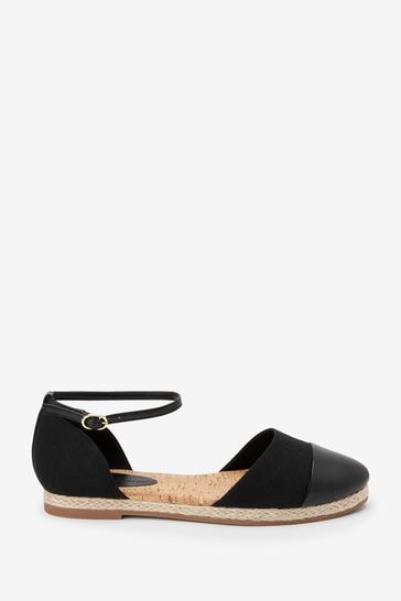 Black Extra Wide Fit Closed Toe Ankle Strap Espadrille Shoes