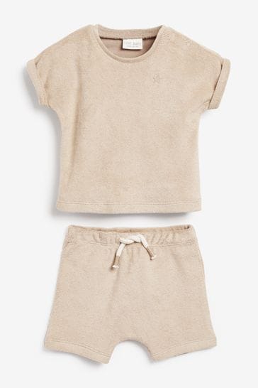 Neutral Cream Towelling Baby T-Shirt And Shorts Co-ord Set