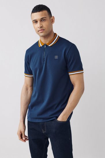 Bright Blue Tipped Regular Fit Pique Polo Shirt