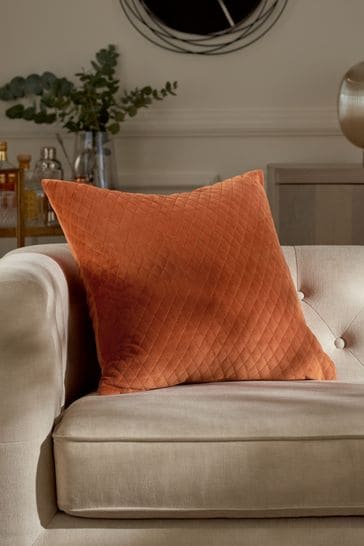 Orange Velvet Quilted Hamilton Square Cushion