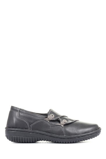 Buy Loretta Ladies Black Wide Fit Leather Slip On Shoes with