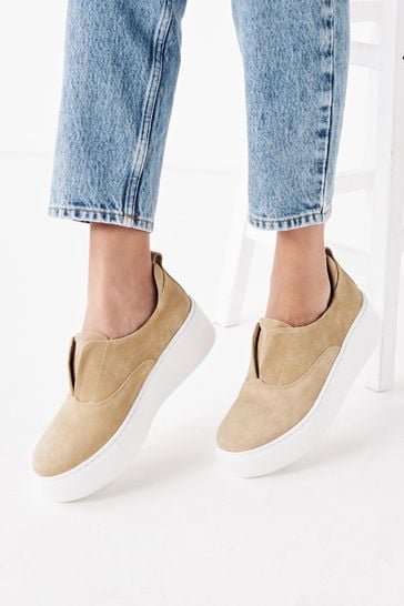 Camel Brown Slip On Signature Forever Comfort® Leather Chunky Wedge Platform Trainers