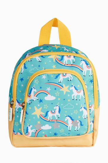 Frugi Aqua Blue Recycled Backpack with Reins - Unicorn