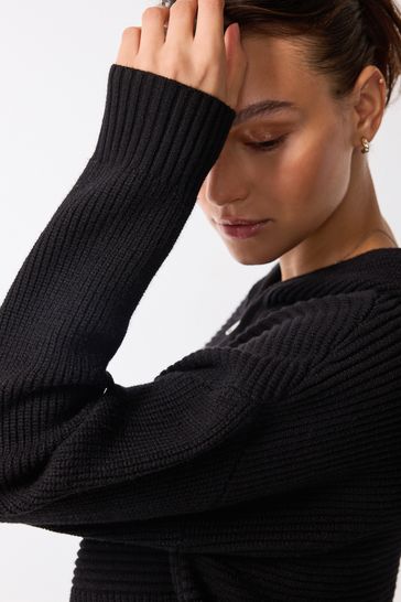 Black ribbed hoodie discount
