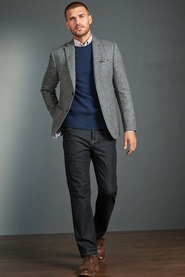 Buy Grey Signature Moons British Wool Textured Blazer With Elbow Patches from Next Poland