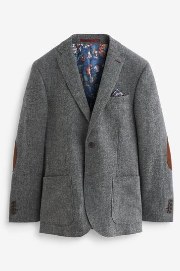 Buy Grey Signature Moons British Wool Textured Blazer With Elbow