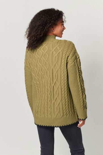 Khaki cable knit jumper shop