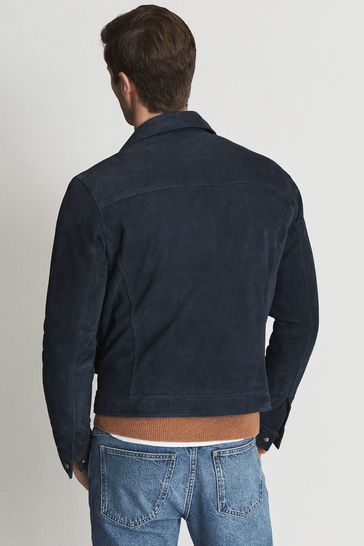 Navy suede trucker jacket clearance