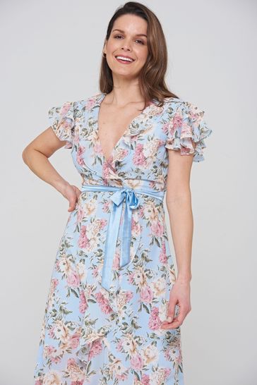 Buy Amelia Rose Blue Floral Wrap Front Dress from Next Poland
