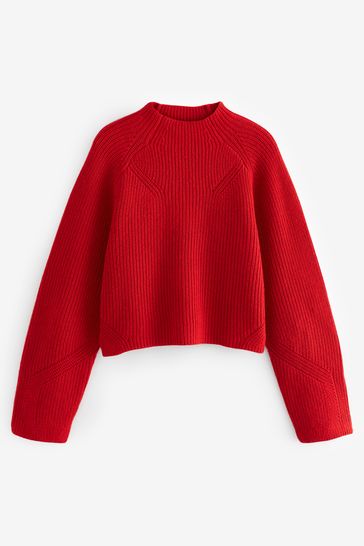 Red Long sleeve Ribbed Cropped Jumper