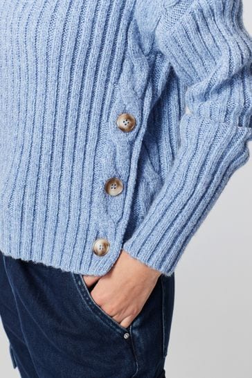 Buy Blue Button Detail Roll Neck Jumper from Next Luxembourg