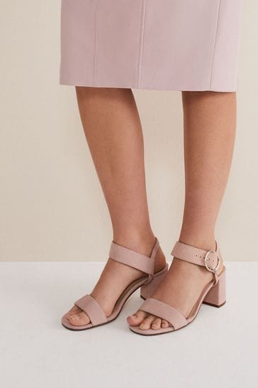 Phase Eight Pink Suede Buckle Heeled Sandals
