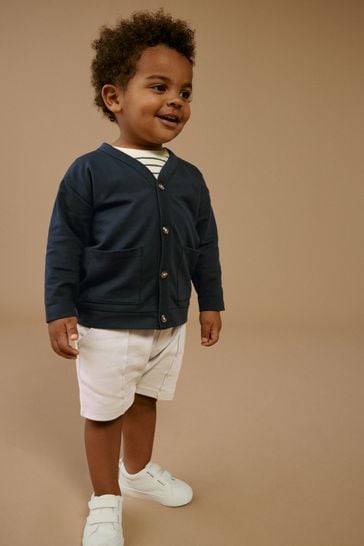 Navy Blue/Stone Brown Jersey Cardigan And Joggers 3 Piece Set (3mths-7yrs)