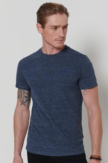 Superdry Dark Blue Cotton Micro Embroidered T-Shirt