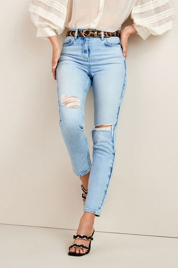 Buy Bleach Blue Ripped Mom Jeans from Next Luxembourg