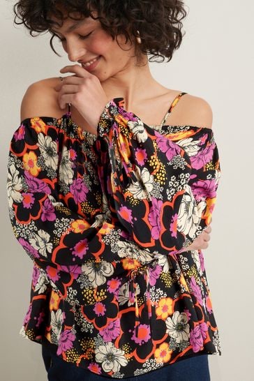 Buy Black Pink Floral Bardot Top from Next Netherlands
