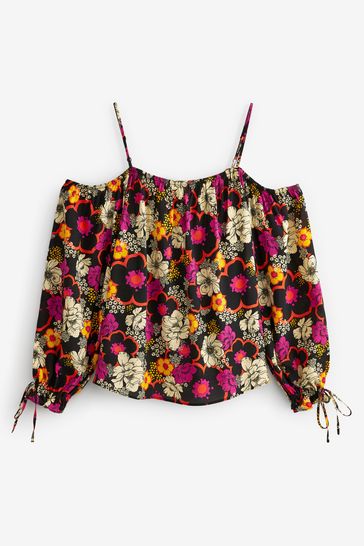 Buy Black Pink Floral Bardot Top from Next Netherlands