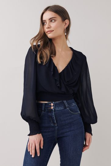 Navy blue ruffle top 2025