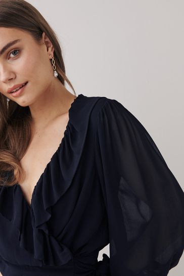 Navy blue sales ruffle top