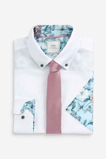 White And Pink Shirt Tie And Pocket Square Pack