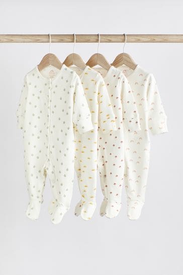 Cream 4 Pack Baby Printed Sleepsuits (0-2yrs)