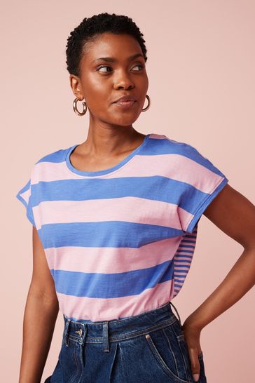 Pink/Blue Stripe Short Sleeve Slub T-Shirt
